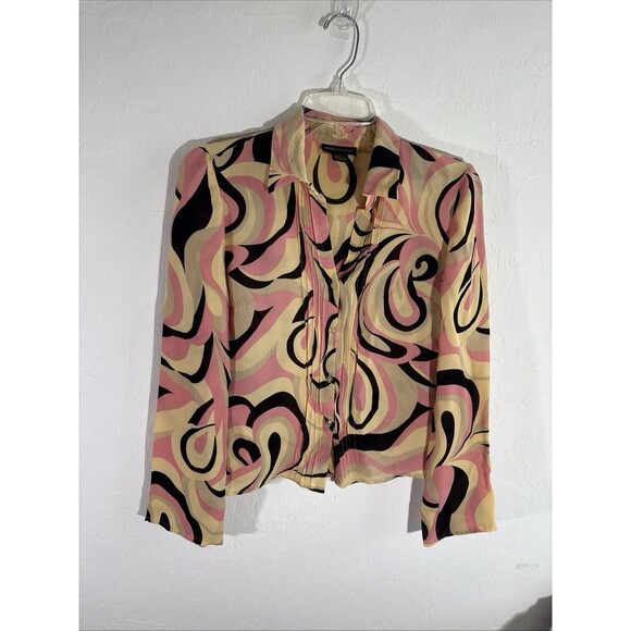 Grace Dane Lewis Womens 100% Silk Blouse Sz6 Art Color Abstract Button Up Blouse - Picture 8 of 9